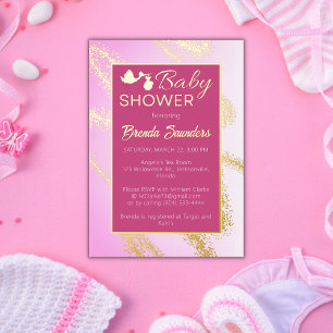 Pink with Gold Foil Baby Shower Invite