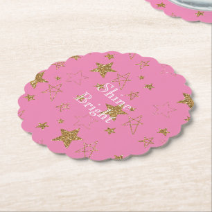 Pink with Gold Stars Paper Coaster