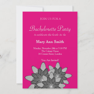 Pink with Grey Floral Lotus Bachelor Party Invitation