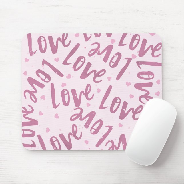 PINK WITH HAND DRAWN RANDOM LOVE MOUSE PAD (With Mouse)