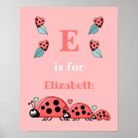 Pink with ladybirds hearts and baby name
