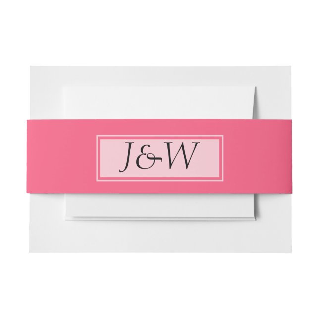 Pink with Monograms Wedding Belly Band Invitation Belly Band (Front Example)