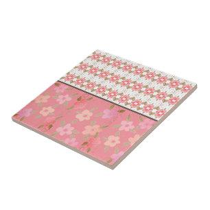 Pink With Peach Floral Ceramic Tile