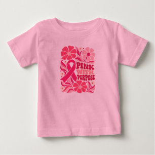 Pink With Purpose Retro Floral Breast Cancer Aware Baby T-Shirt