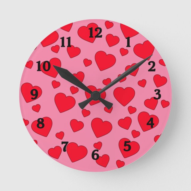 Pink with Red Hearts Wall Clock (Front)