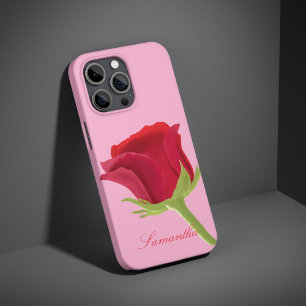 Pink with red rose iPhone case