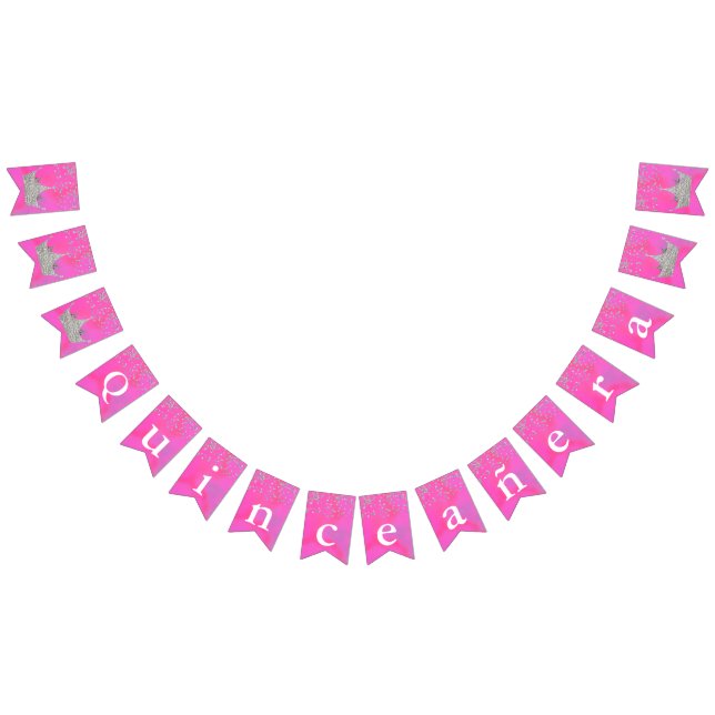 Pink with Silver Crowns Quinceañera Bunting Bunting (All)