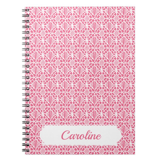 Pink With White Crochet Lace Pattern Notebook (Front)