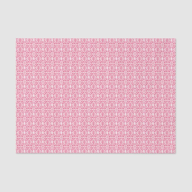 Pink With White Crochet Lace Pattern Tissue Paper (Front)