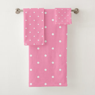 pink with white dots bath towel set