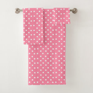 Pink with white dots bath towel set