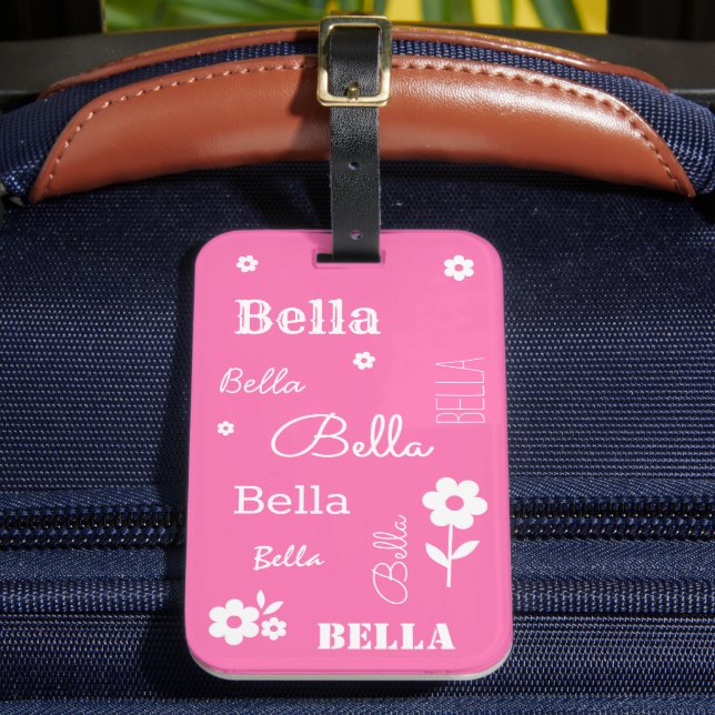 Pink with White Flowers, Customised Luggage Tag (Front Insitu 2)