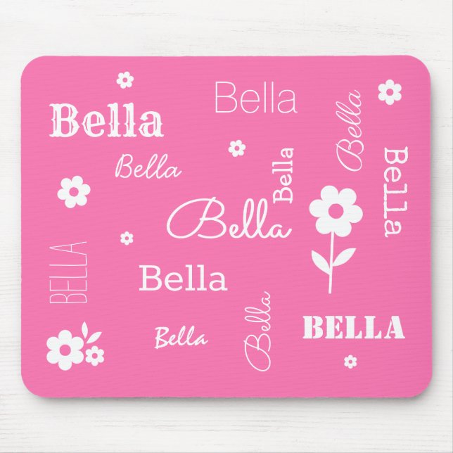 Pink with White Flowers, Customised Mouse Pad (Front)