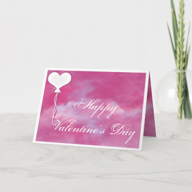 Pink with White Heart Balloon Valentine's Day Card (Front)