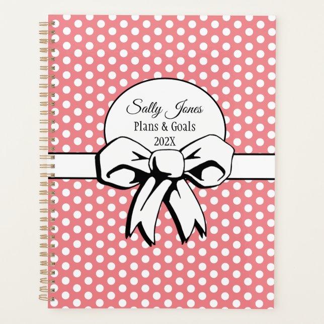 Pink with White Polka Dots and Bow Personalised Planner (Front)