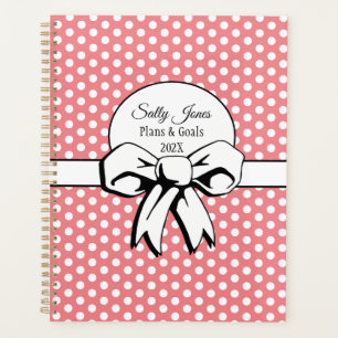 Pink with White Polka Dots and Bow Personalized Planner