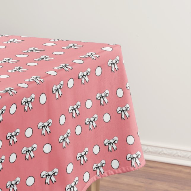 Pink with White Polka Dots and Cartoon Bows Tablecloth (In Situ)