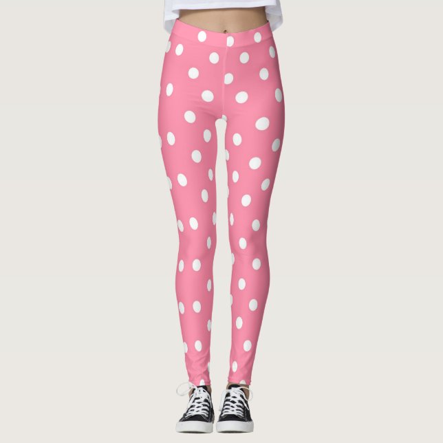 Pink with White Polka Dots Leggings (Front)