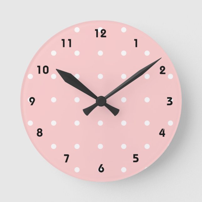 Pink With White Polka Dots Wall Clock (Front)