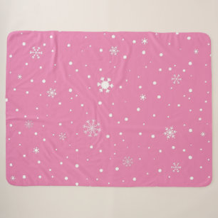 Pink with White Polkadots & Snowflakes Sherpa Blanket