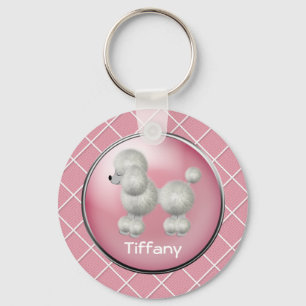 Pink With White Poodle Key Chain