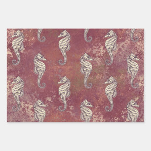 Pink with White Seahorse Wrapping Paper Sheet