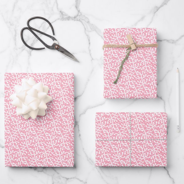 Pink with White Vine Gift Wrap (Front)