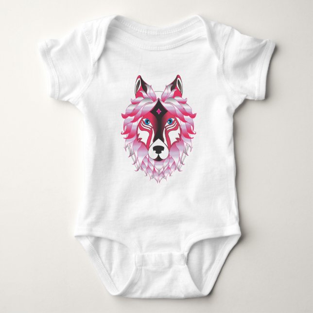 Pink Wolf Head Artwork  Baby Bodysuit (Front)