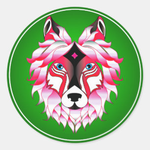 Pink Wolf Head Artwork Classic Round Sticker