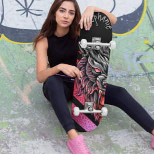 Pink Wolf Head Monogram Skateboard