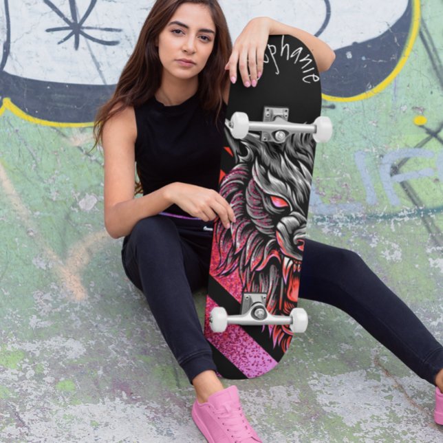Pink Wolf Head Monogram Skateboard (Creator Uploaded)
