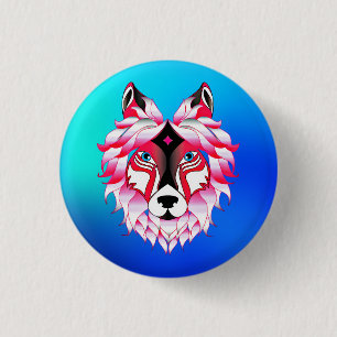 Pink Wolf Head Polygon Design-24531 3 Cm Round Badge