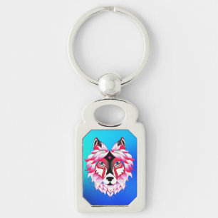 Pink Wolf Head Polygon Design-24531 Key Ring