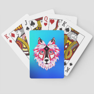 Pink Wolf Head Polygon Design-24531 Playing Cards