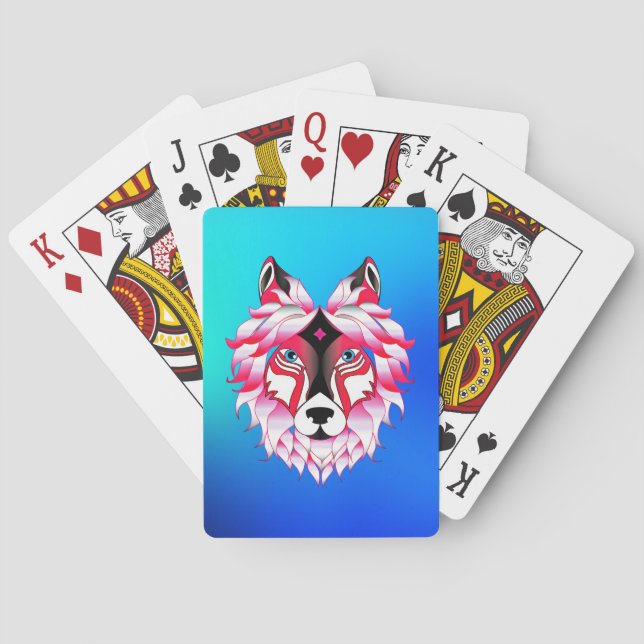 Pink Wolf Head Polygon Design-24531 Playing Cards (Back)
