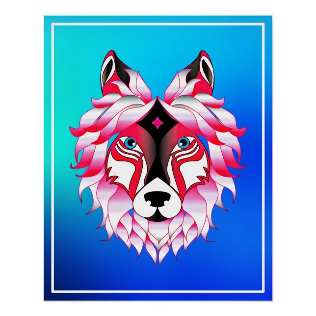 Pink Wolf Head Polygon Design-24531 Poster (Front)