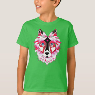 Pink Wolf Head Polygon Design-24531 T-Shirt