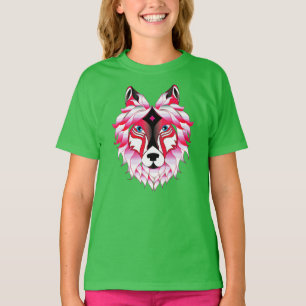 Pink Wolf Head Polygon Design-24531 T-Shirt