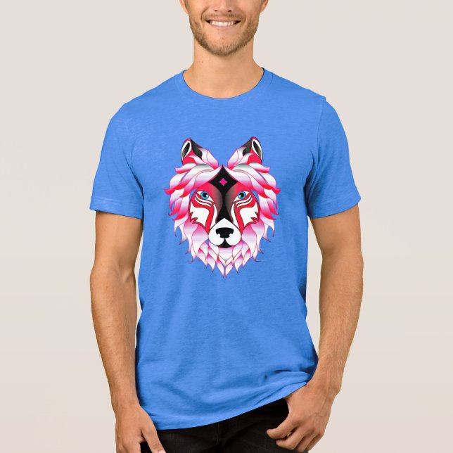 Pink Wolf Head Polygon Design-24531 Tri-Blend Shirt (Front)