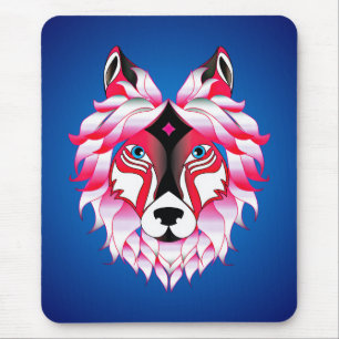 Pink Wolf Head Polygon Design-24631 Mouse Pad