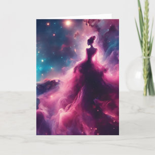 Pink, Woman-Shaped Nebula in Outer Space Card