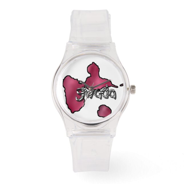 Pink Woman Watch with Map of Guadeloupe (Front)