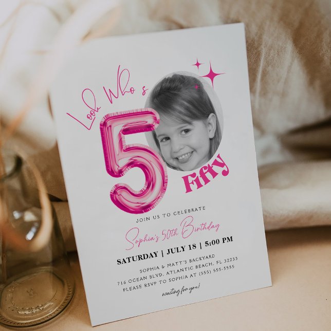 Pink Women Photo Look Whos 50th Birthday Invitation (Creator Uploaded)