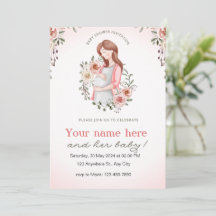 Pink women pregnant floral baby shower invitation