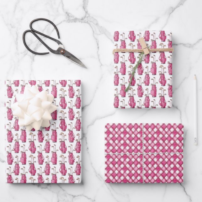 Pink Women's Golf Wrapping Paper Sheet (Front)