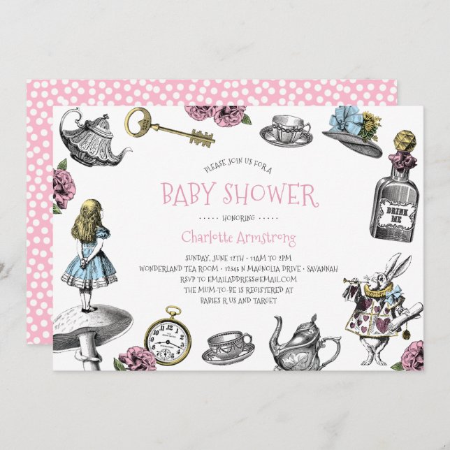 Pink Wonderland Baby Shower with Polka Dots Invitation (Front/Back)