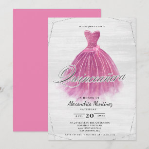 Pink wood dress glitter Quinceañera Invitation