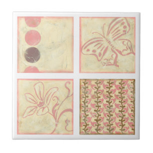 Pink Woodblock Drawings by Chariklia Zarris Ceramic Tile