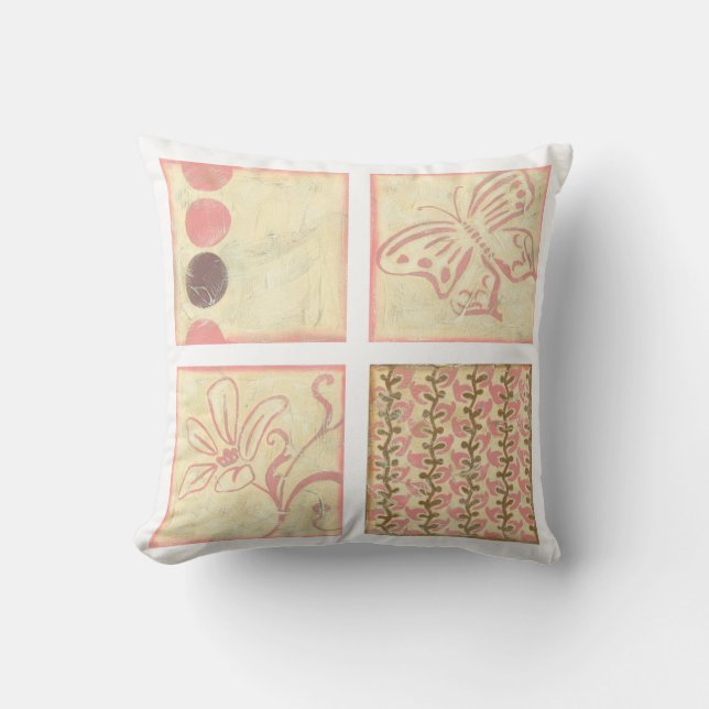 Pink Woodblock Drawings by Chariklia Zarris Cushion (Front)