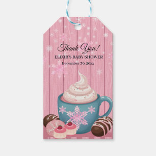 Pink Wooden Hot Cocoa Whipped Cream Baby Shower Gift Tags